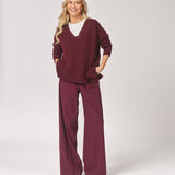 Wijde broek met bandplooi - Burgundy