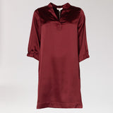 Satijnen jurk met v-hals - Burgundy