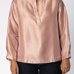 Satijnen blouse met mouwdetail - Light pink