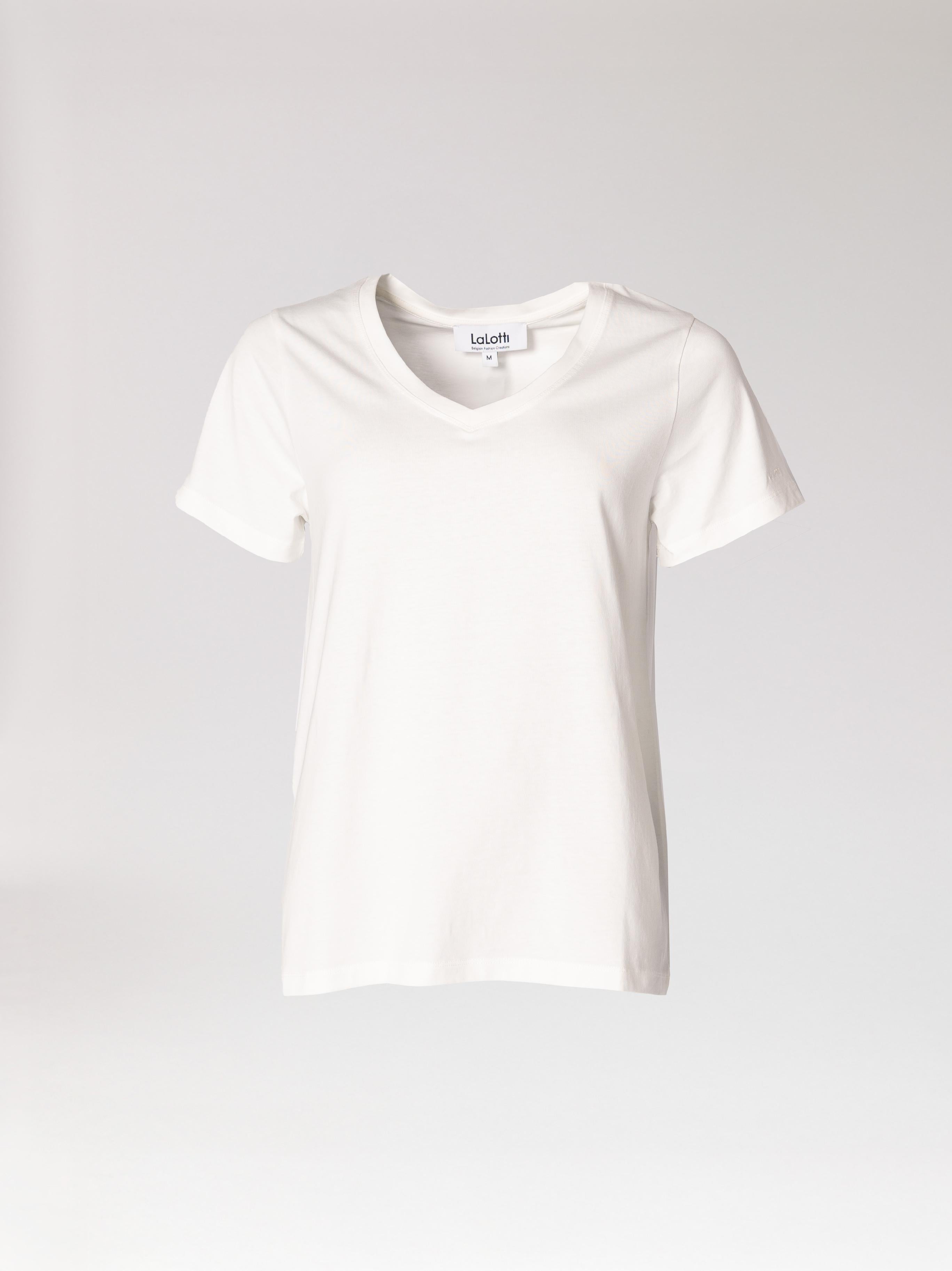 T-shirt met v-hals - Off white