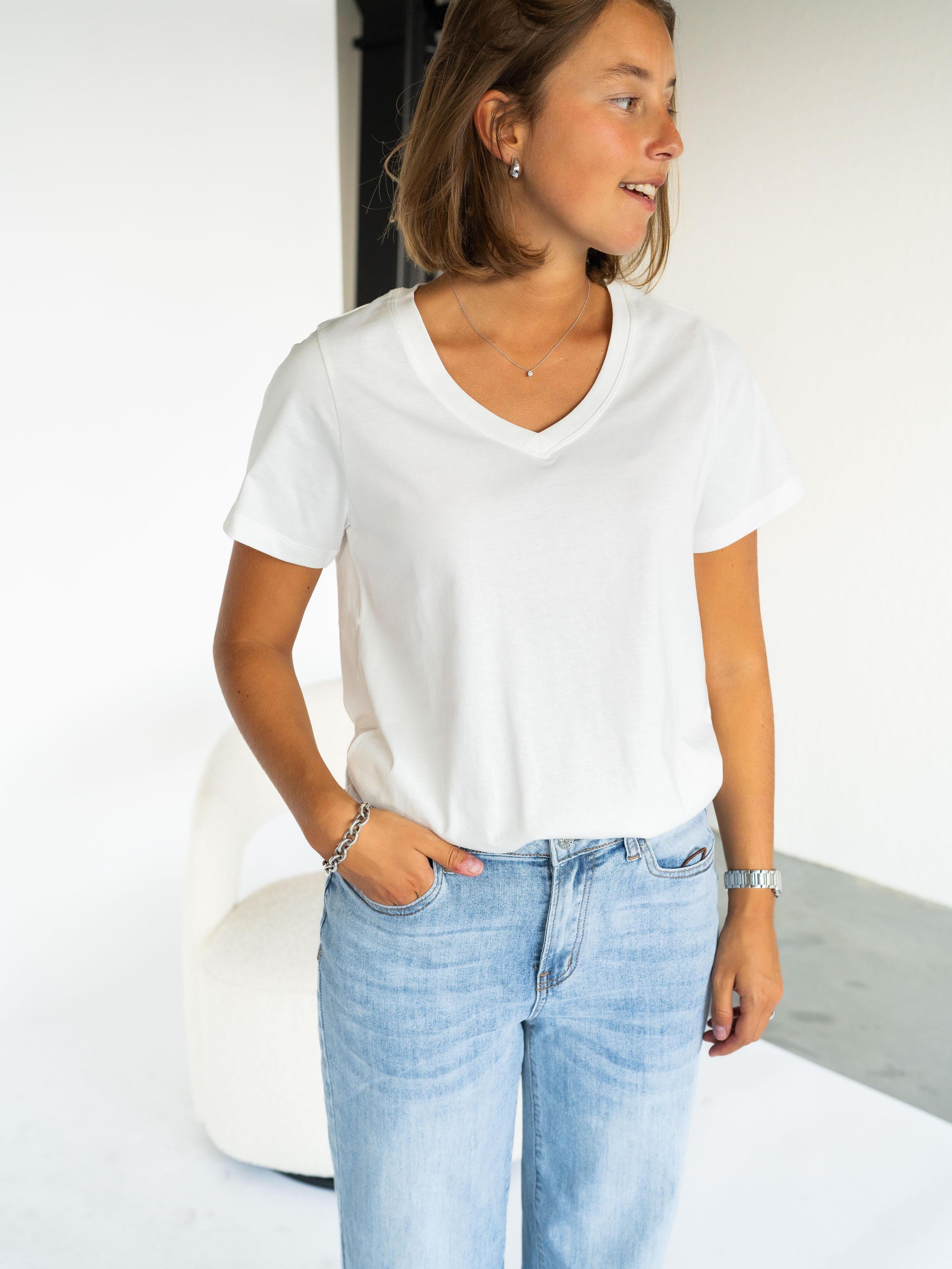 T-shirt met v-hals - Off white