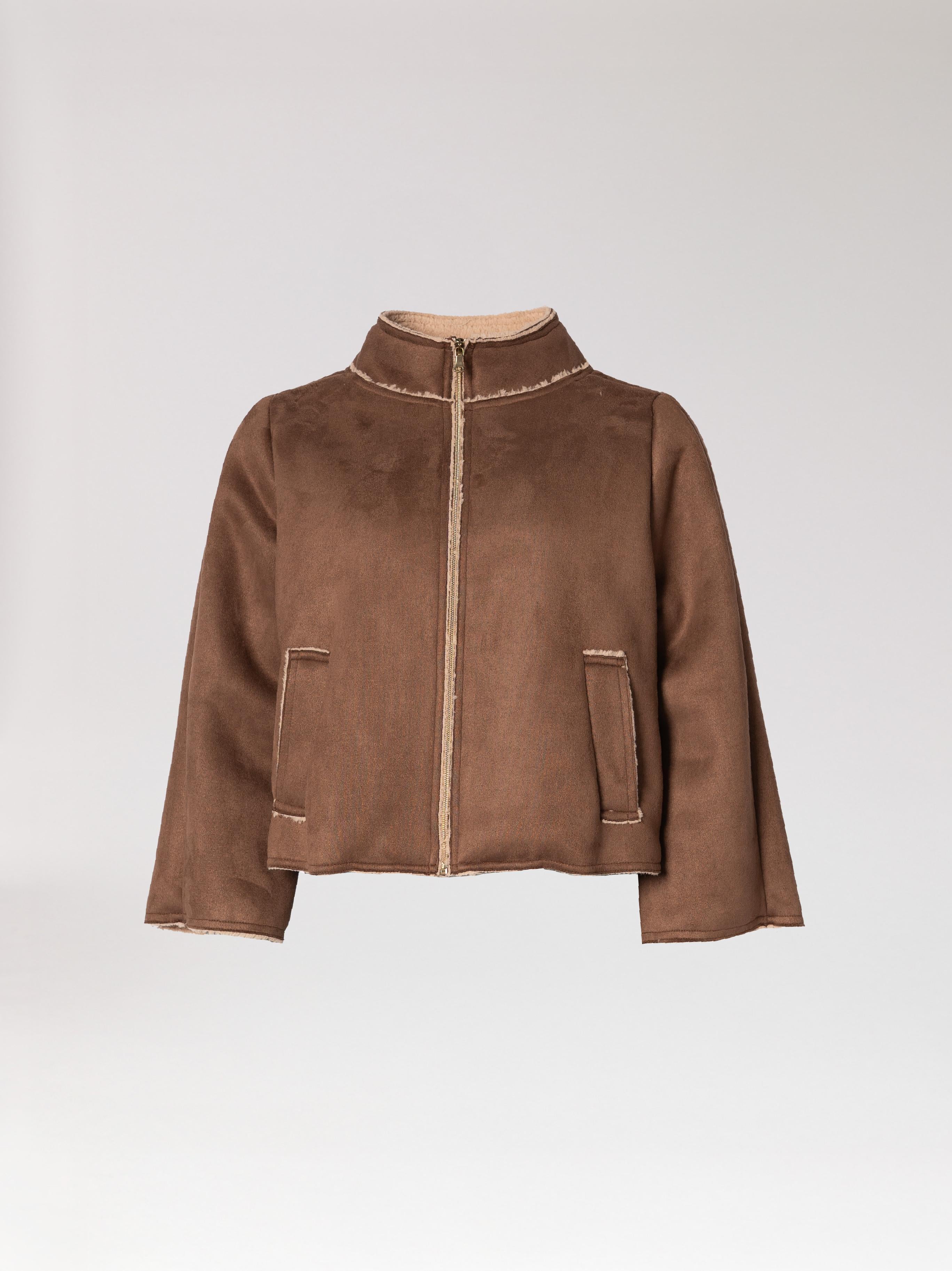 Teddy cape met driekwartsmouw - Brown