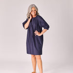 Jurk uit katoen met v-hals - Navy