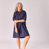 Jurk uit katoen met v-hals - Navy