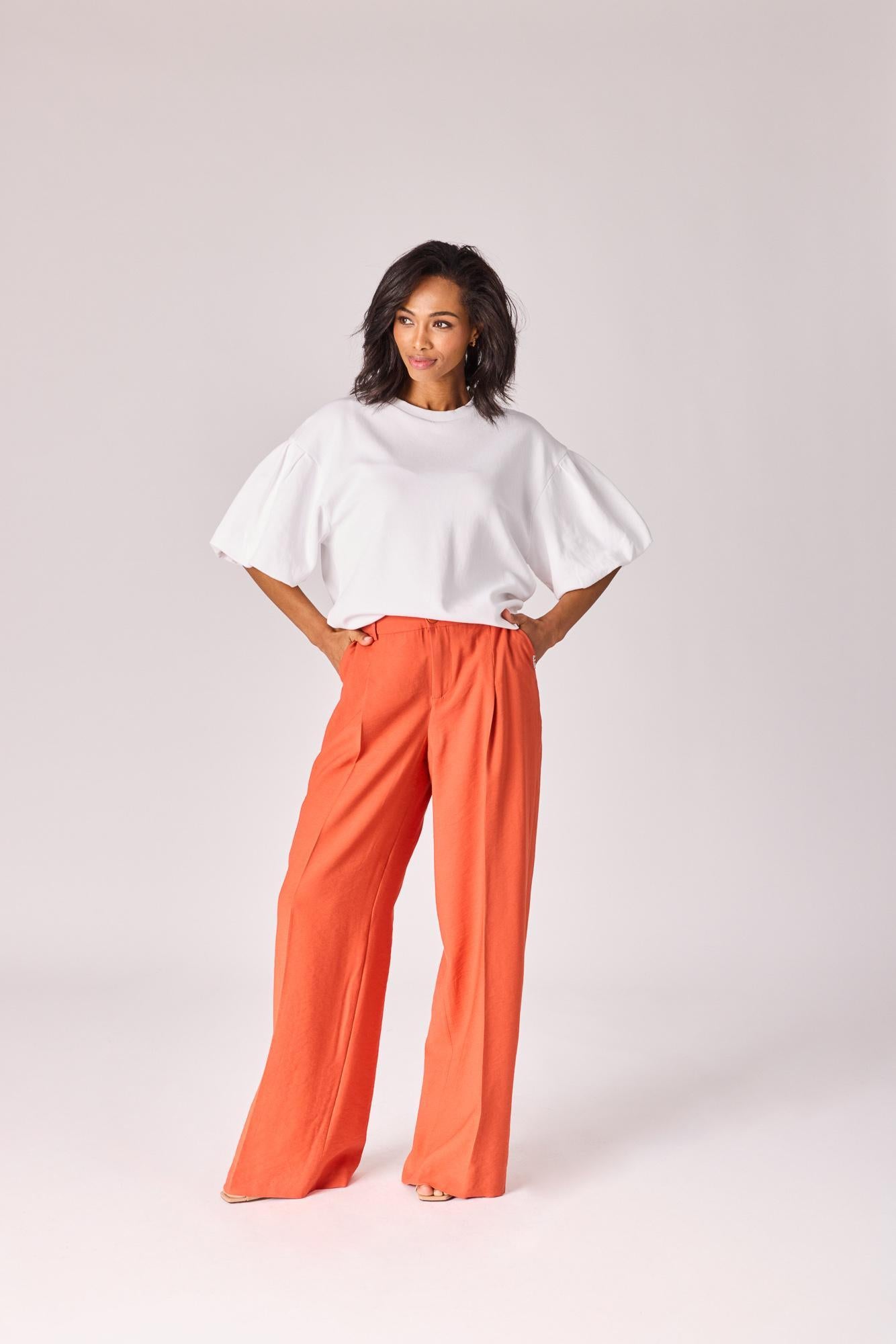 Wijde broek met bandplooi - Burnt Orange