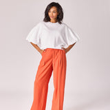 Wijde broek met bandplooi - Burnt Orange