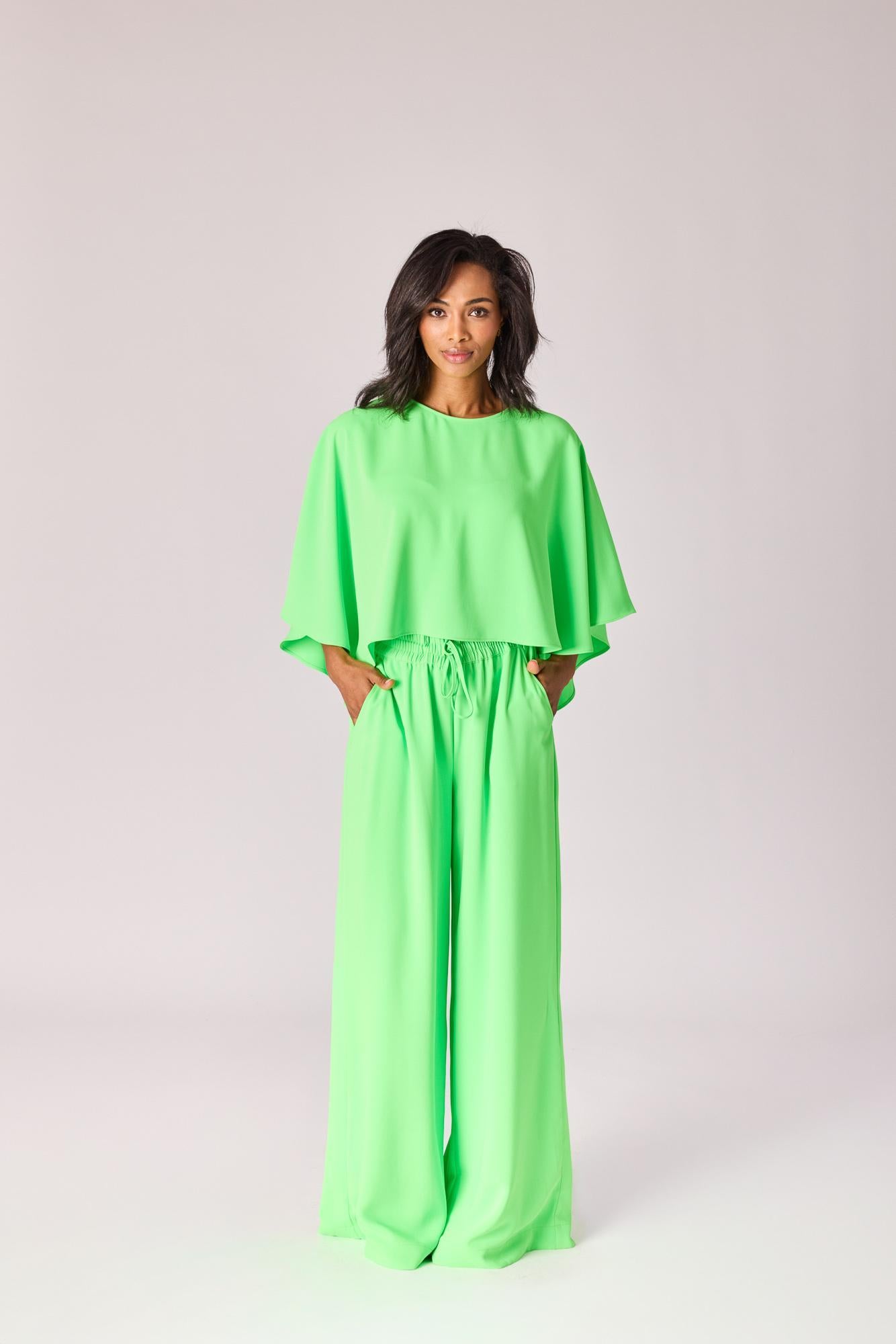 Wijde broek met rekker - Neon green