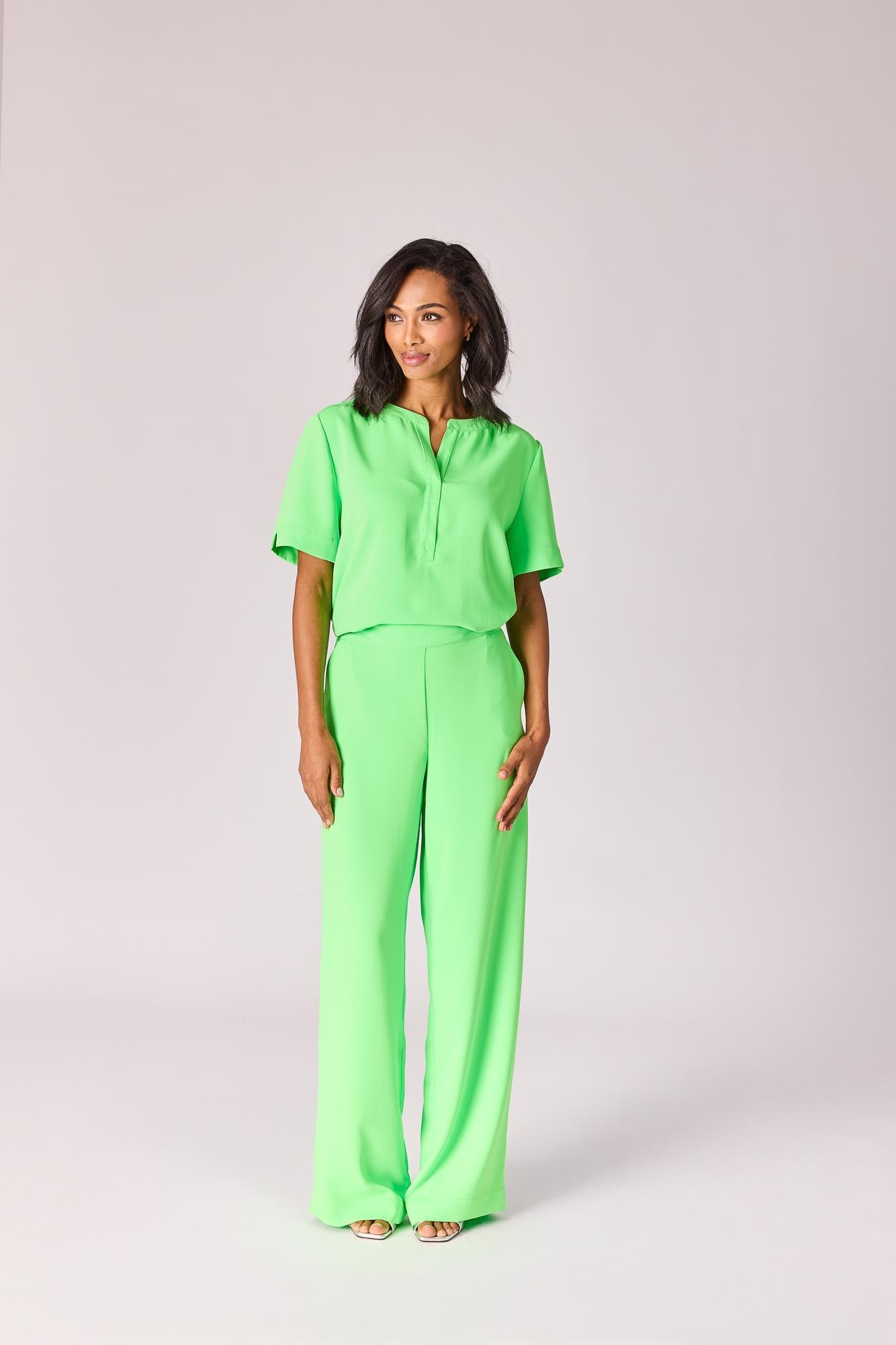 Blouse met v-hals - Neon green