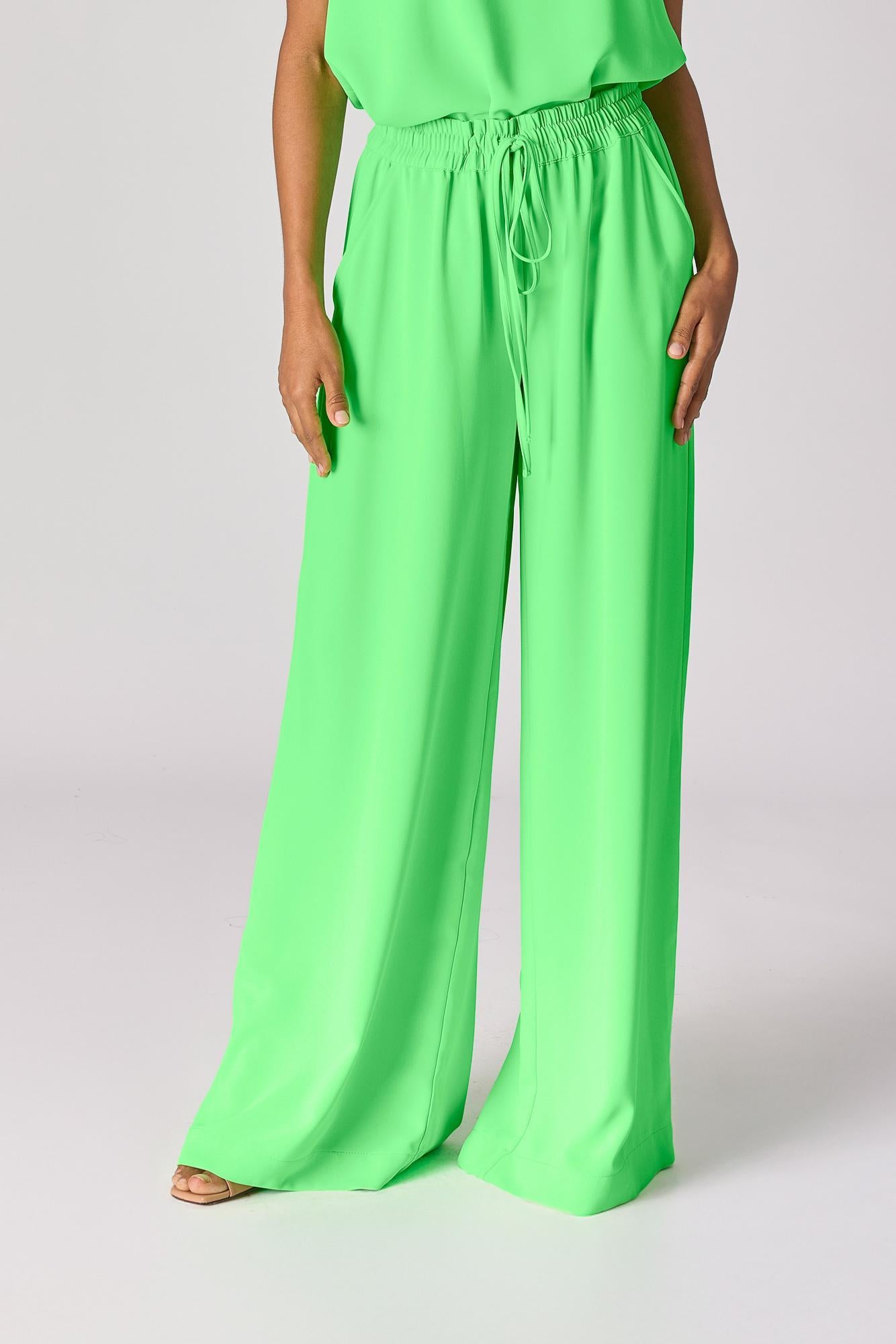 Wijde broek met rekker - Neon green