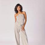 Bustier top in stretchstof - Taupe stripe