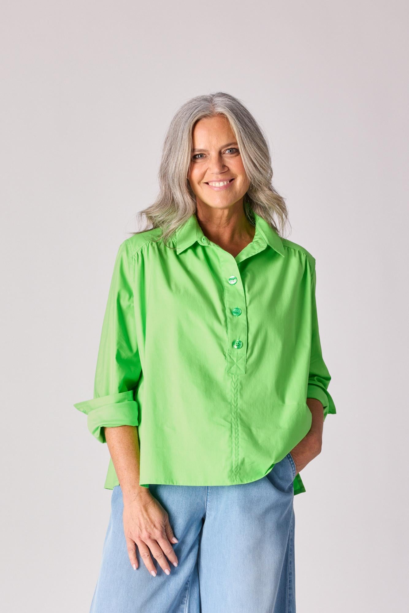Blouse met hemdkraagje - Neon green