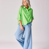 Blouse met hemdkraagje - Neon green