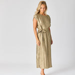 Lange jurk in frippé stof - Pistache