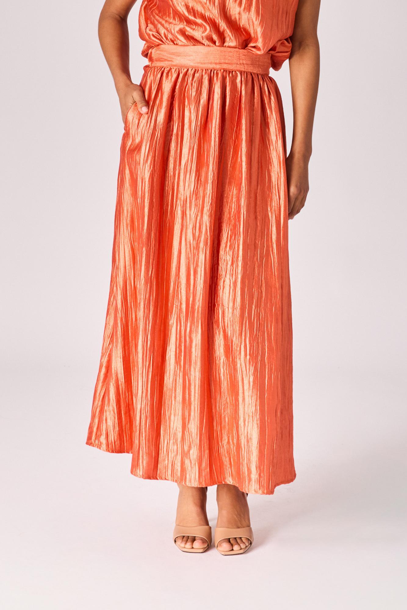 Rok in frippé satijn - Burnt orange