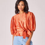 Blouse in frippé stof - Burnt orange