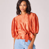 Blouse in frippé stof - Burnt orange