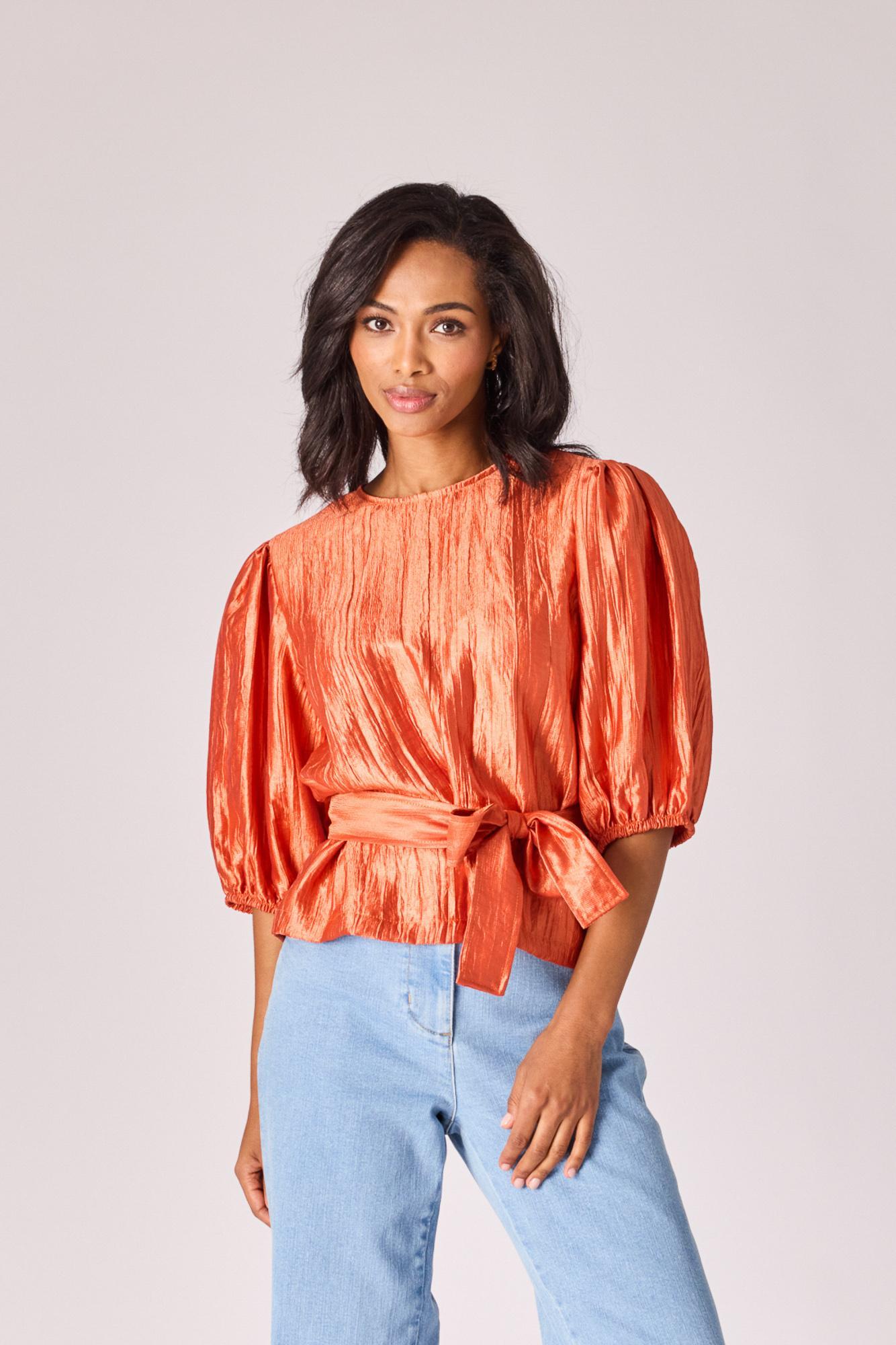 Blouse in frippé stof - Burnt orange