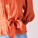 Blouse in frippé stof - Burnt orange