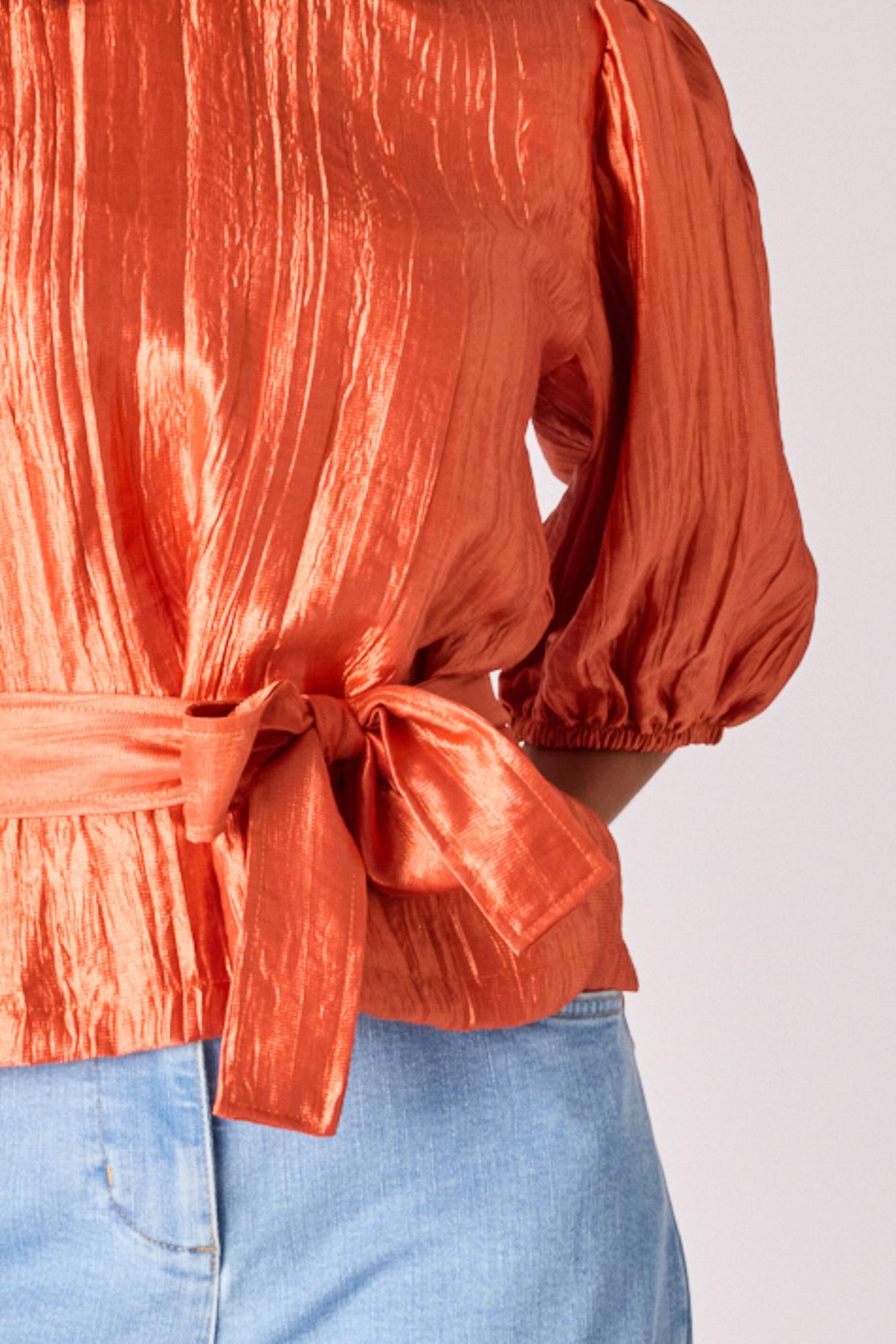 Blouse in frippé stof - Burnt orange