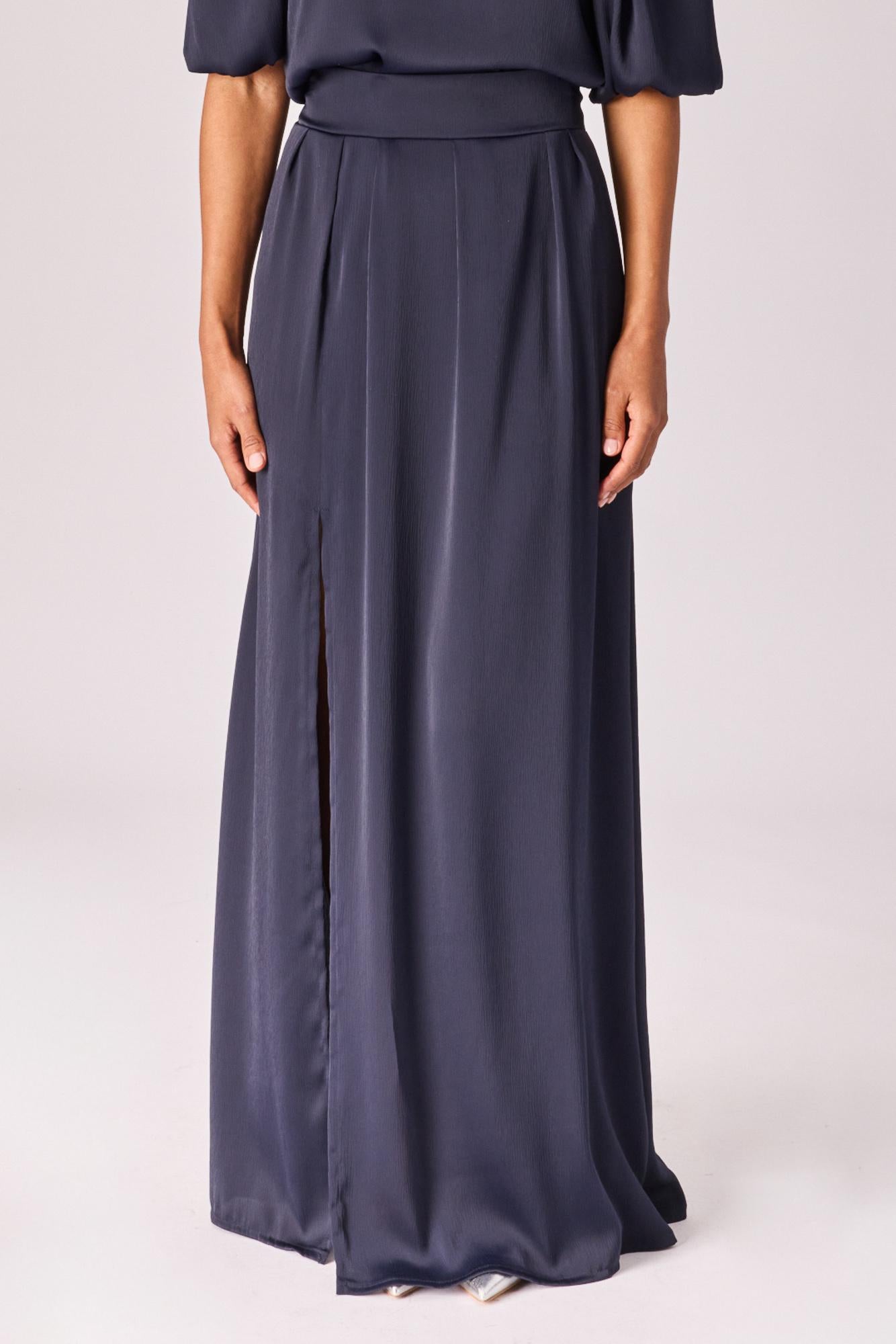 Lange rok in satijn - Navy