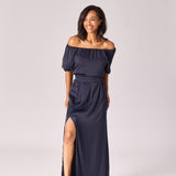 Lange rok in satijn - Navy