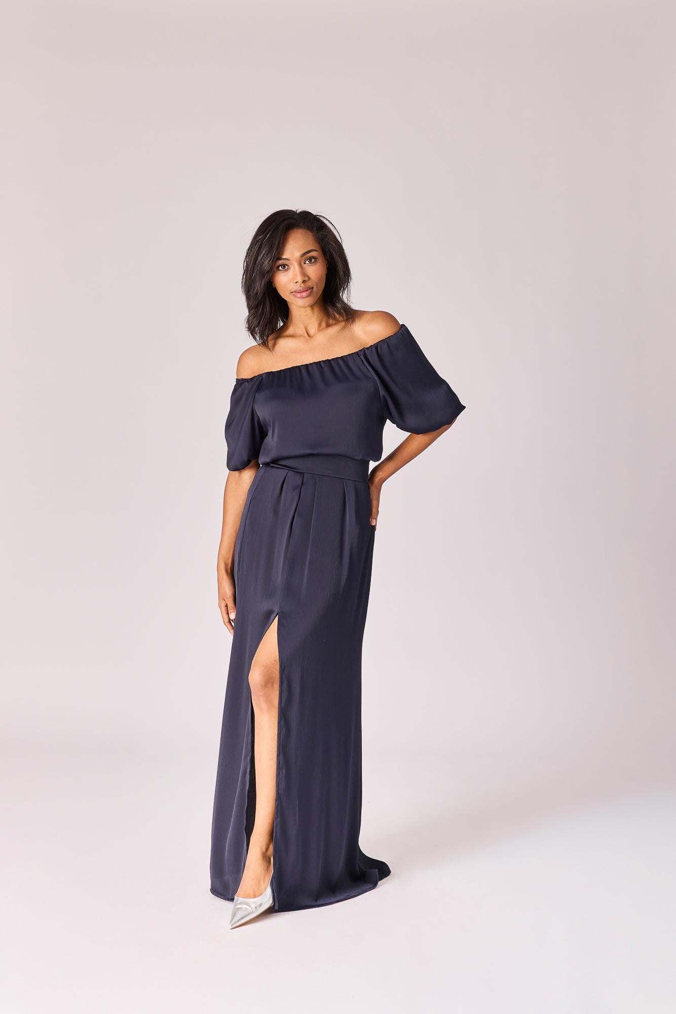 Lange rok in satijn - Navy