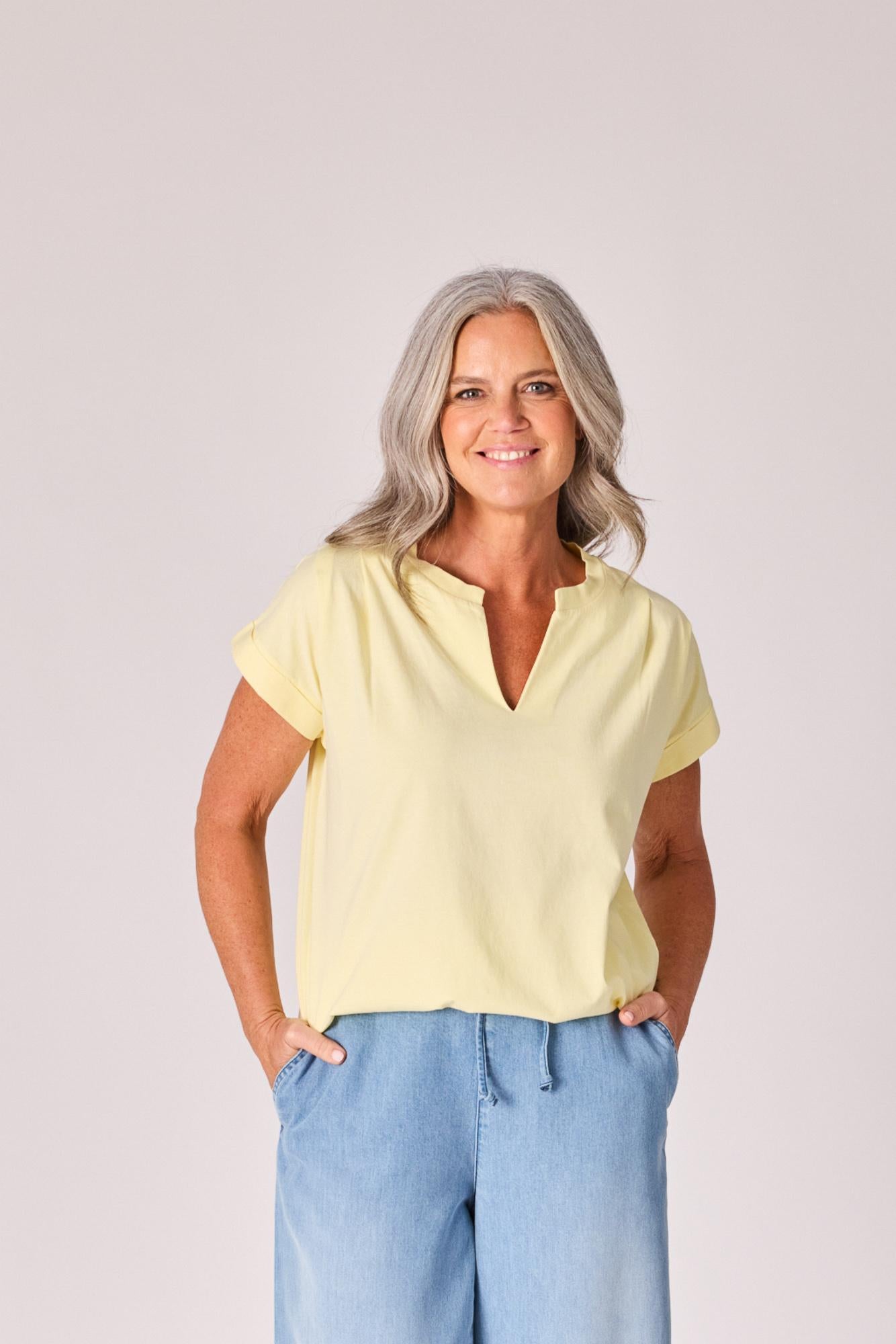 T-shirt met schouderdetail - Butter yellow