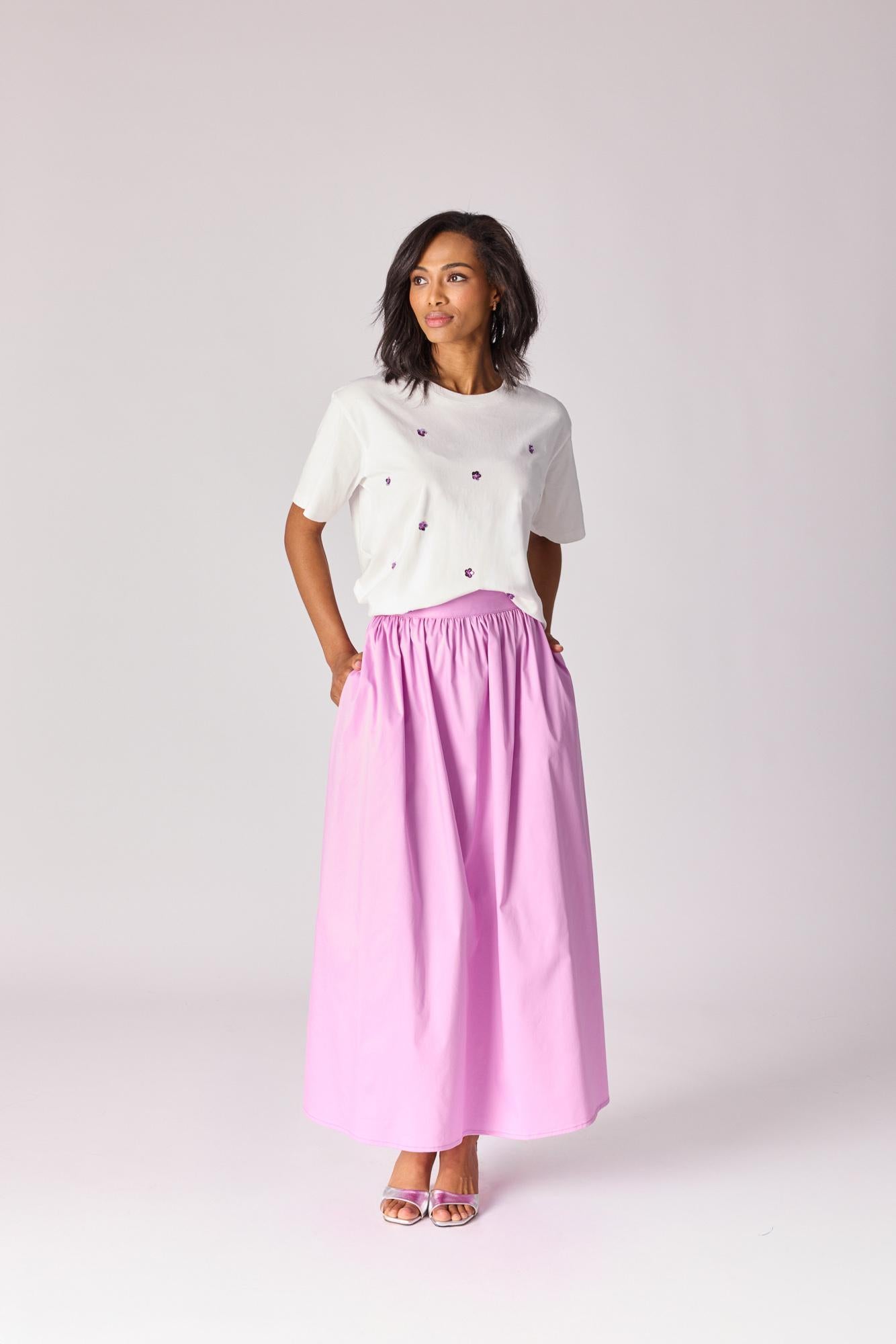 A-lijn rok uit katoen - Lavender pink