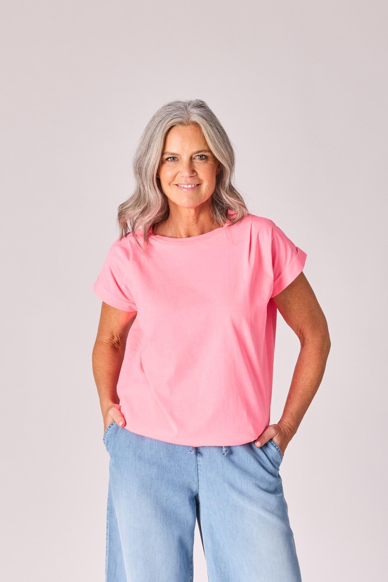 T-shirt met schouderdetail - Neon pink