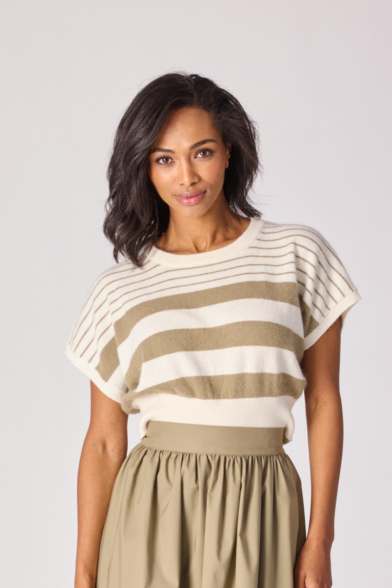 Mouwloze pull met strepen - Khaki