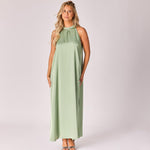Lange jurk met halternek - Sage green