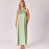Lange jurk met halternek - Sage green