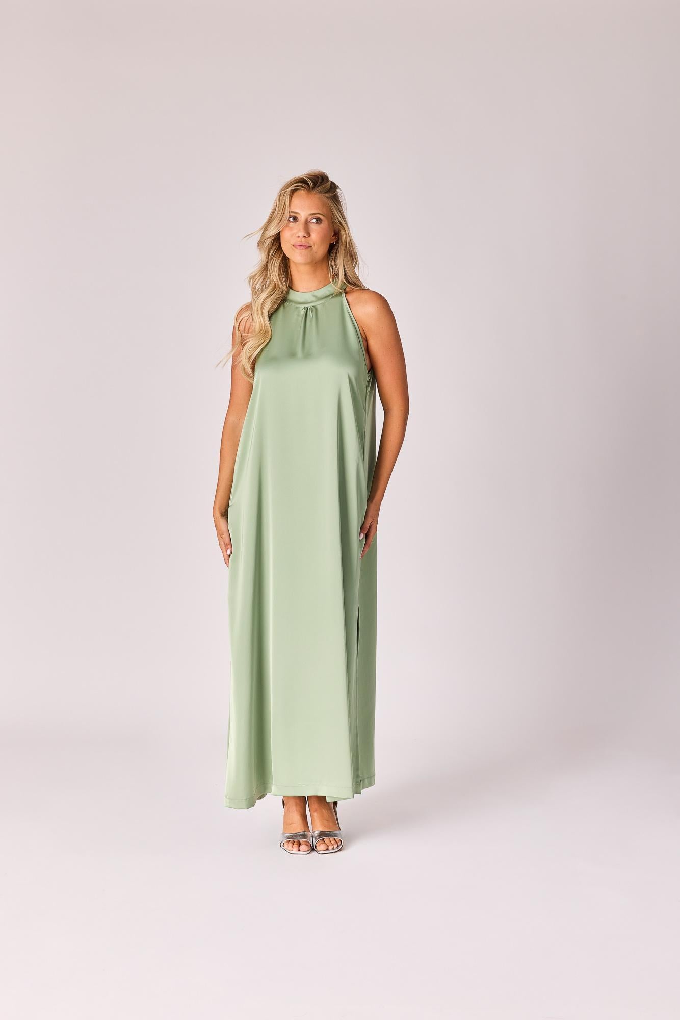 Lange jurk met halternek - Sage green