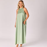 Lange jurk met halternek - Sage green