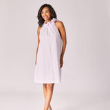 Mini-jurkt met halternek - Lavender pink stripe