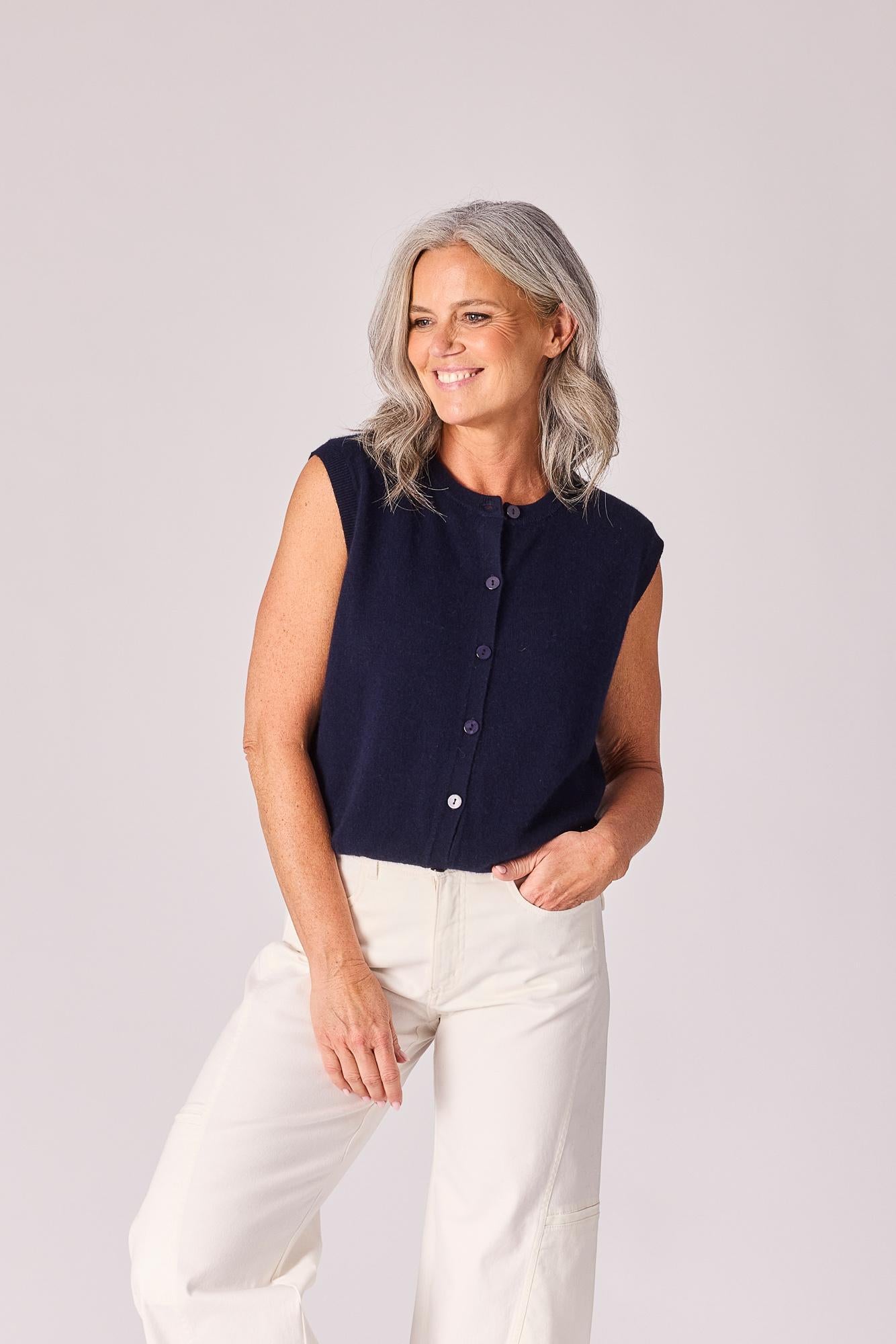 Debardeur met knopen - Navy