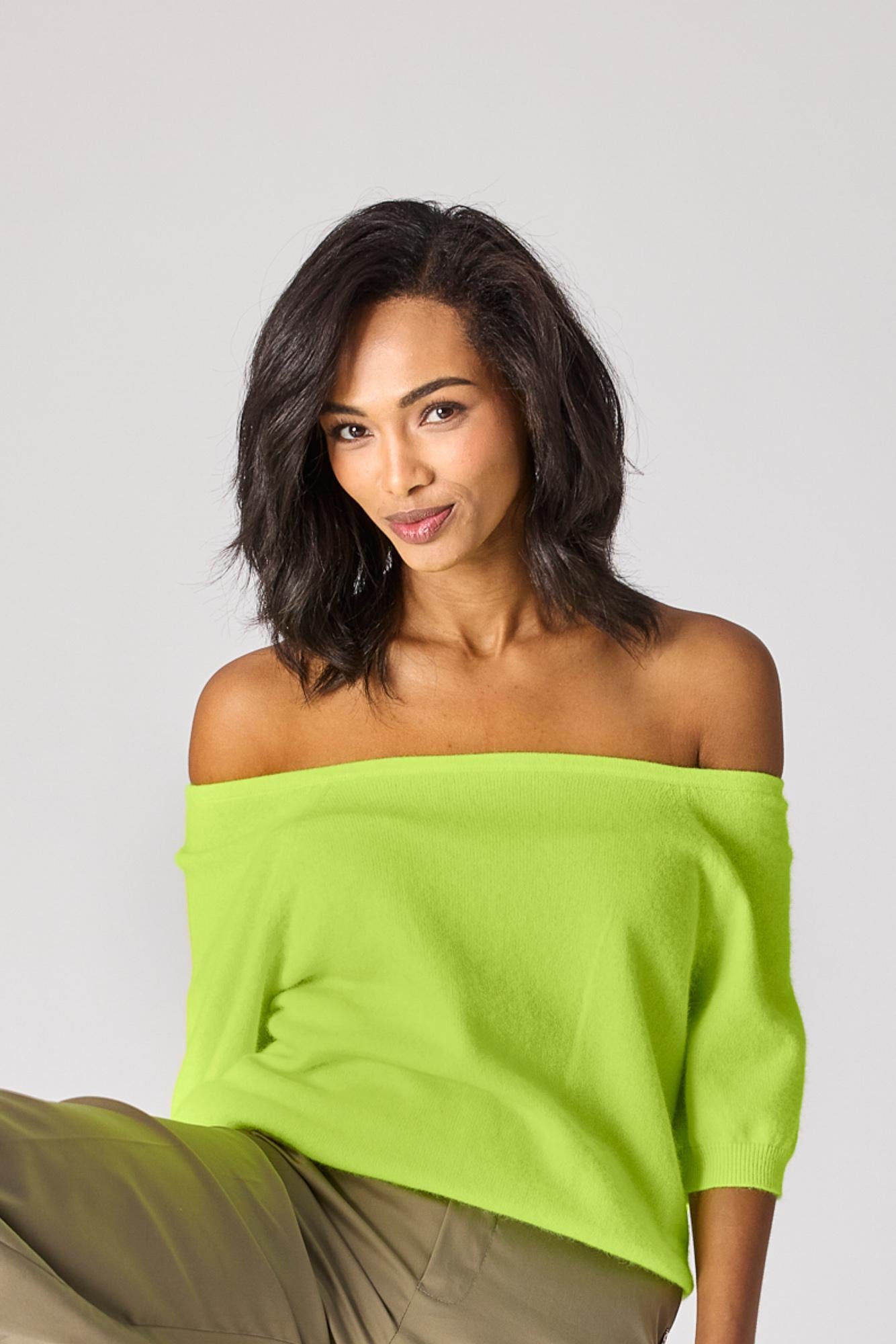 Pull met boothals - Neon yellow