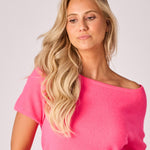 Pull met boothals - Neon pink