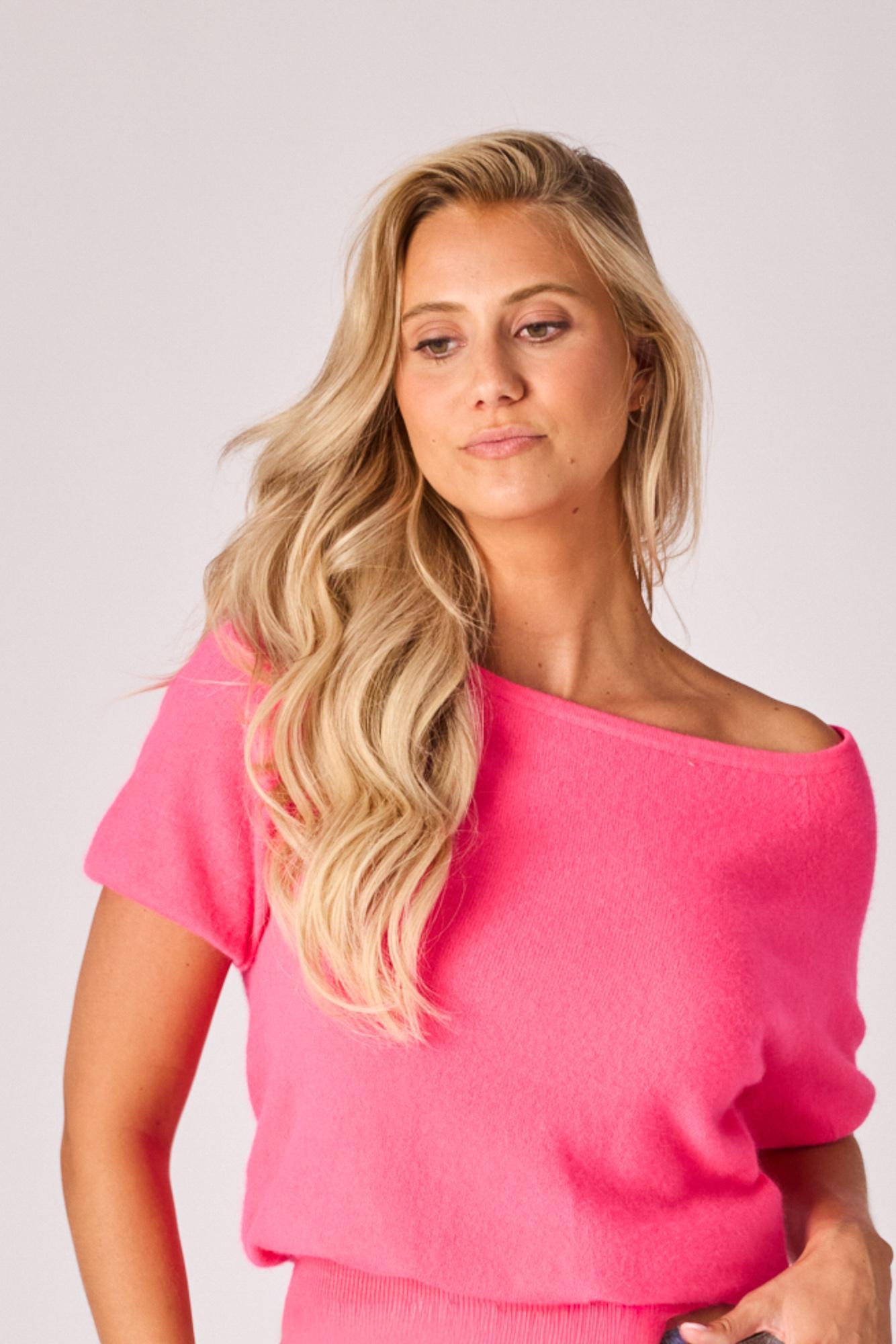 Pull met boothals - Neon pink