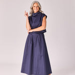 Lange rok met plooien - Navy