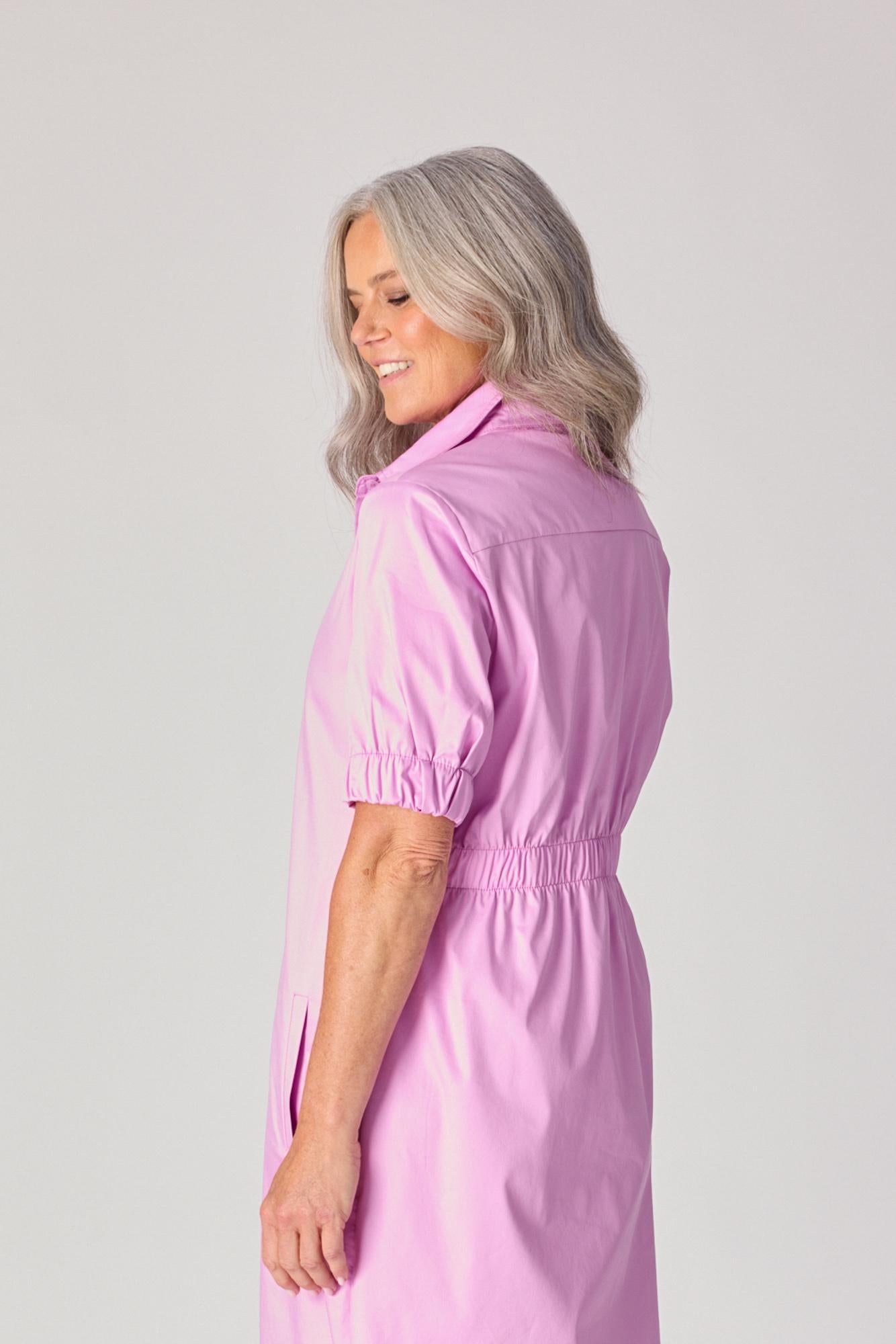 Lange jurk met smok - Lavender pink