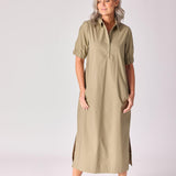 Lange jurk met smok - Pistache