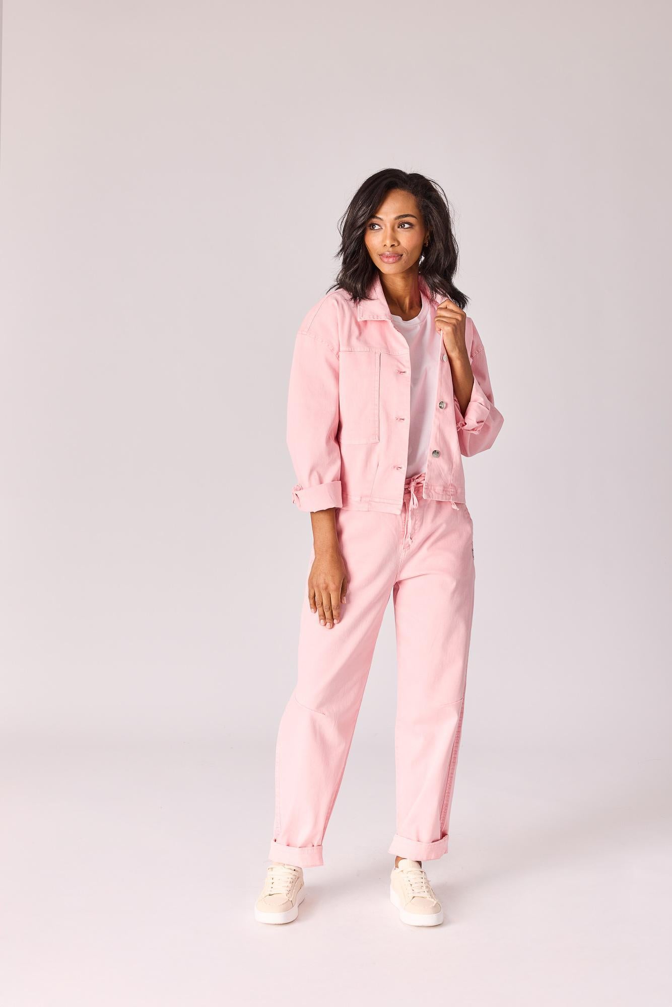 Barrel jeans met tailletouw - Pink