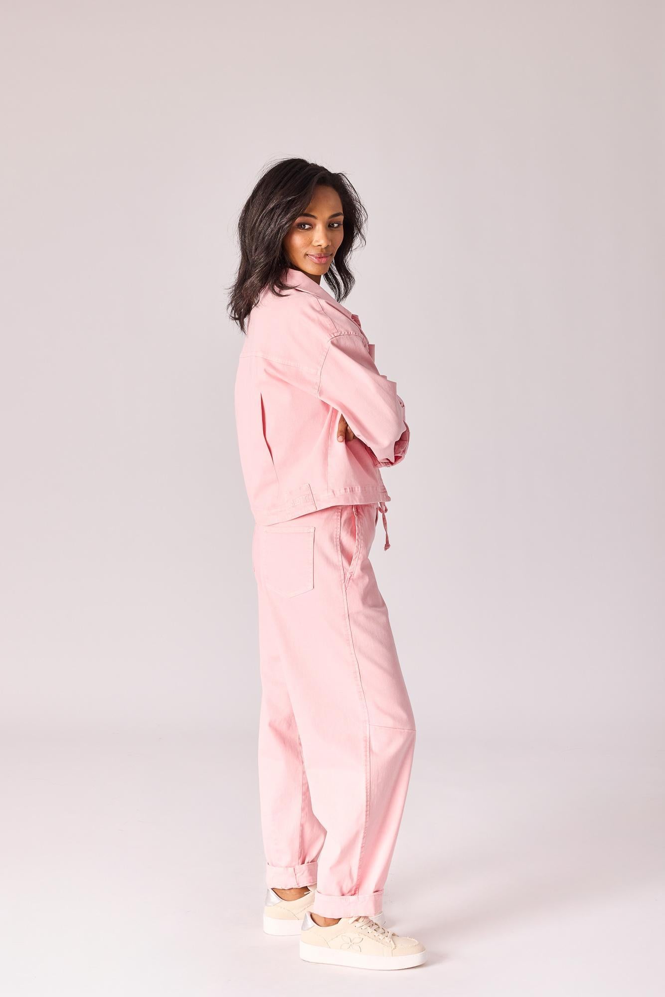Barrel jeans met tailletouw - Pink