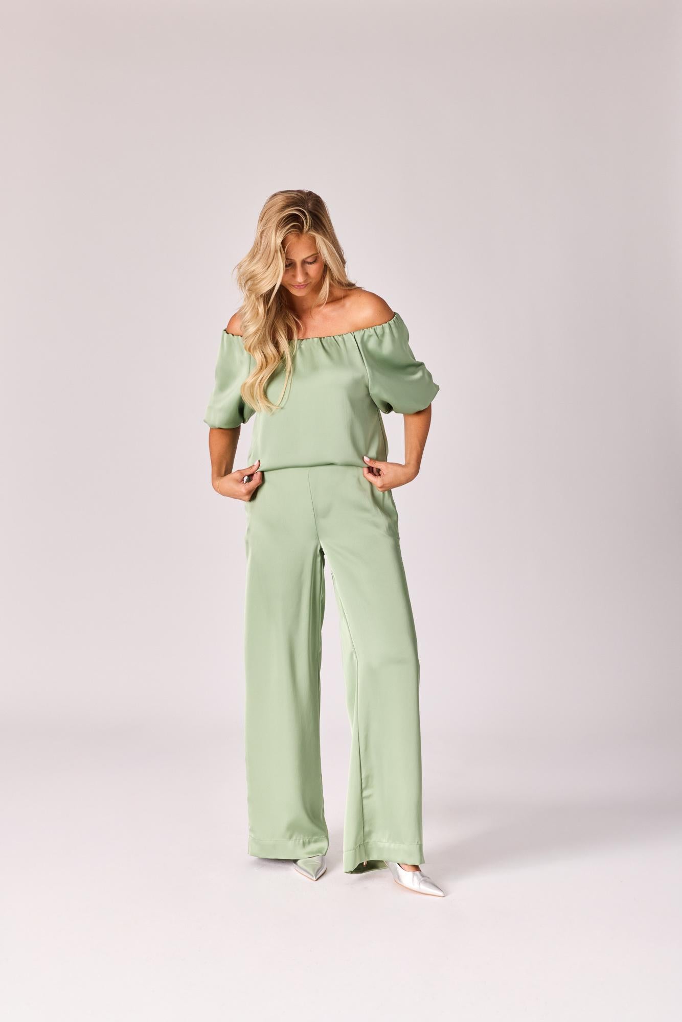 Off-shoulder blouse - sage green
