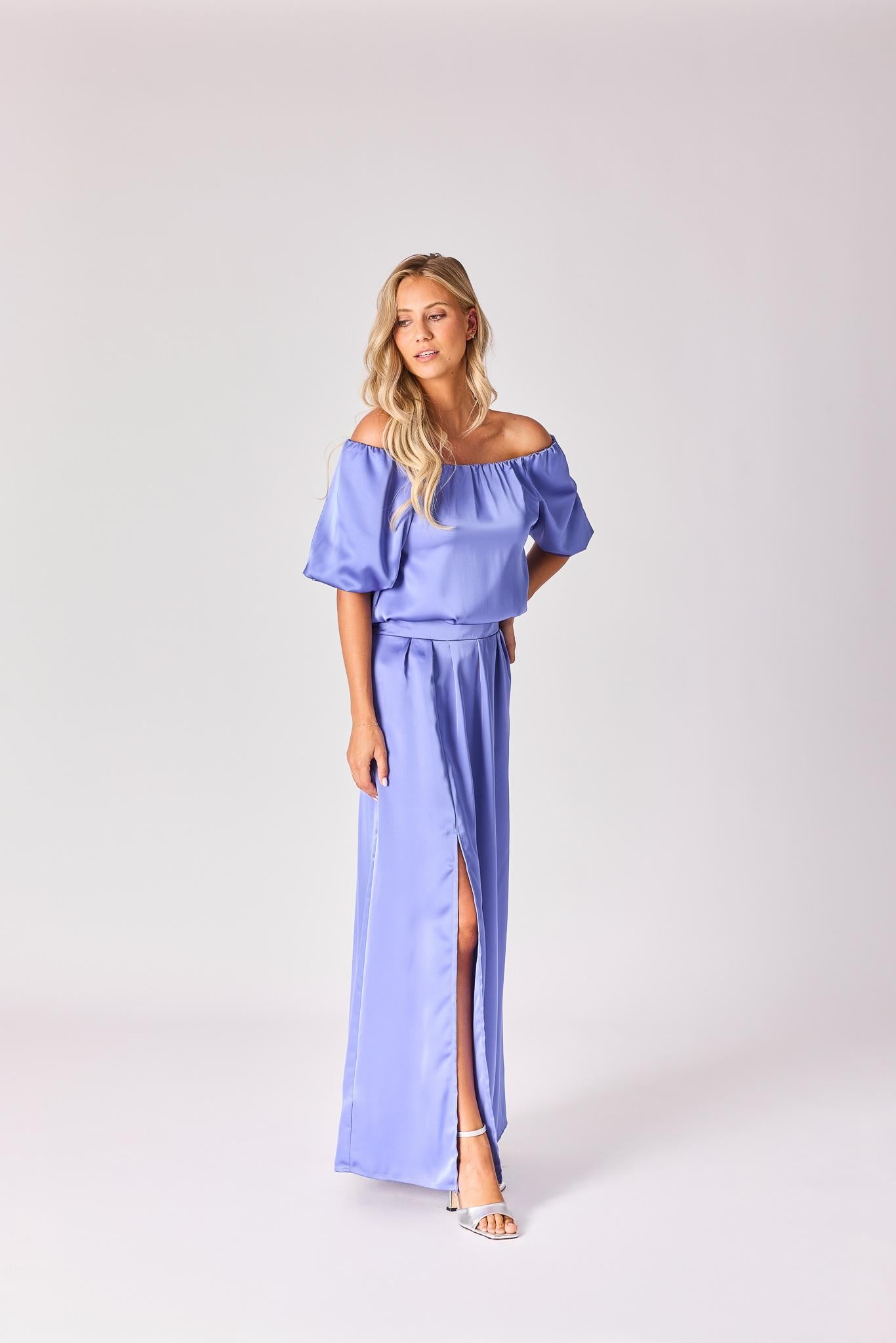 Lange rok in satijn - Blue lavender