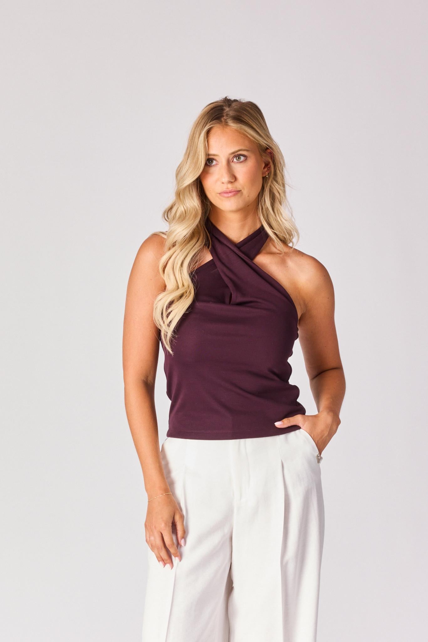 Twisted halter top - Burgundy