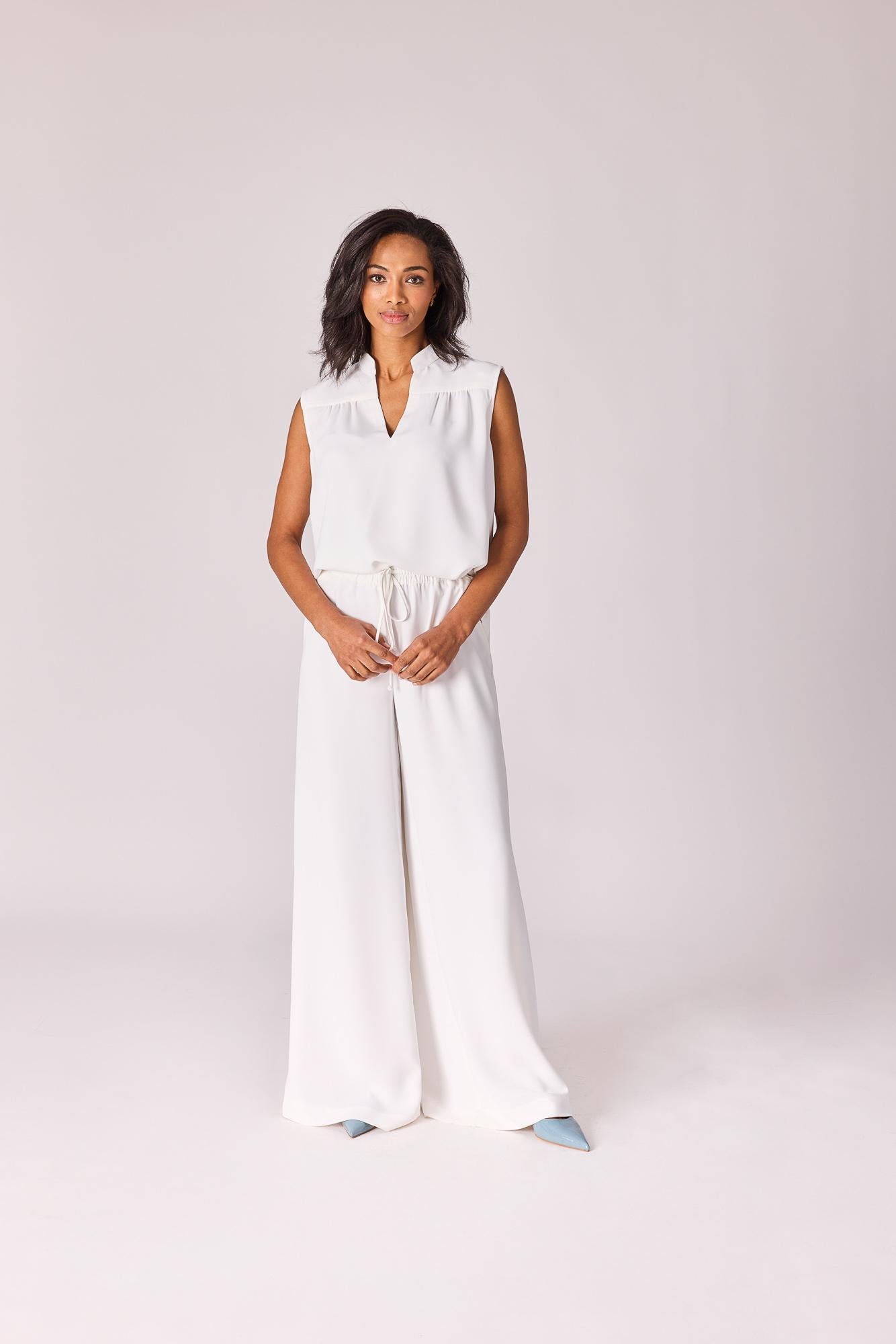 Wijde broek met rekker - White