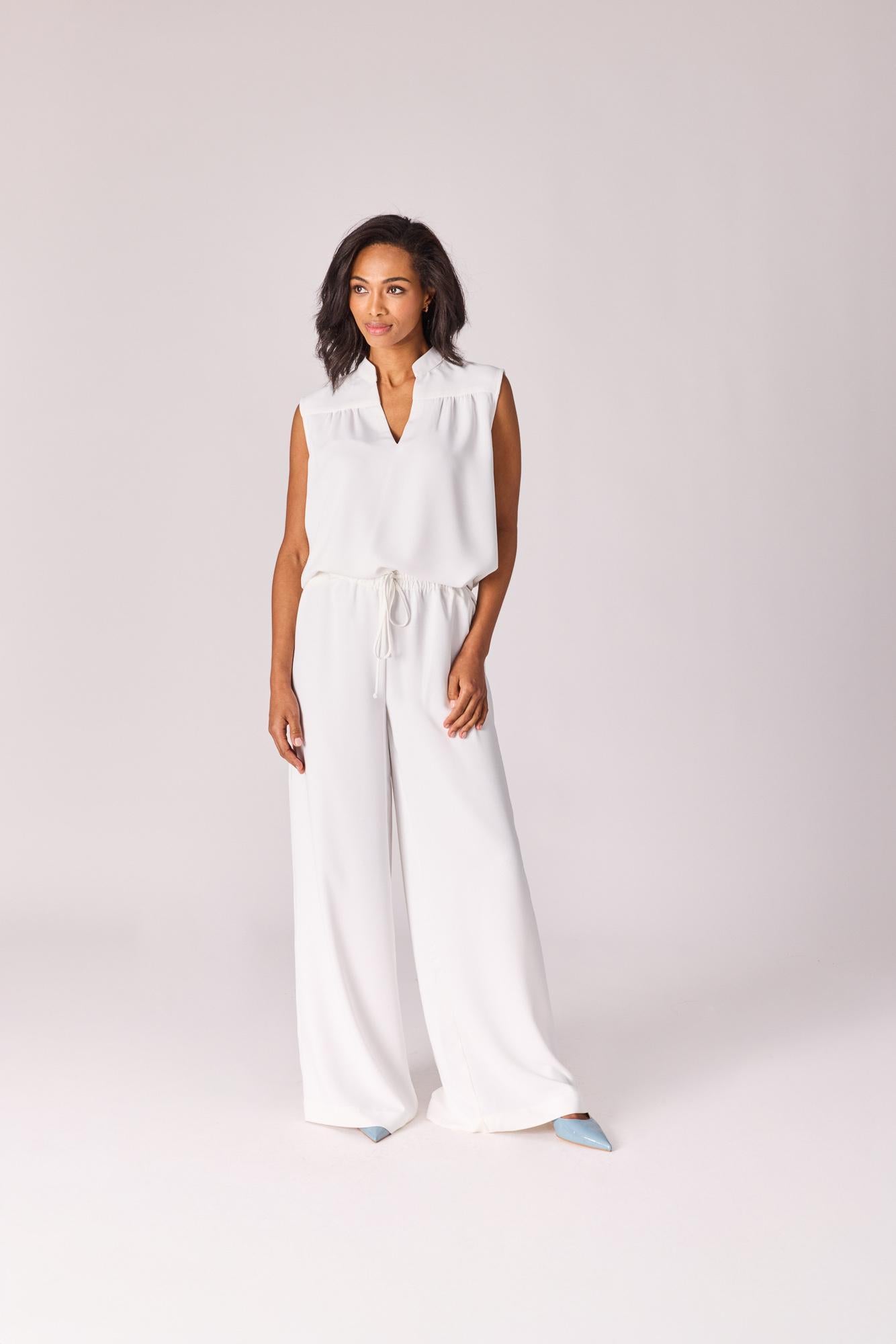Wijde broek met rekker - White