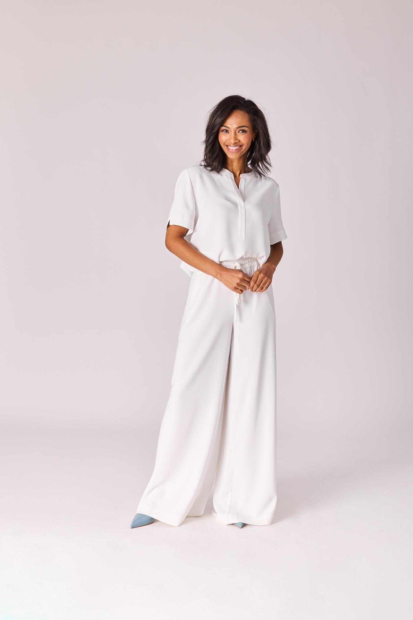 Wijde broek met rekker - White